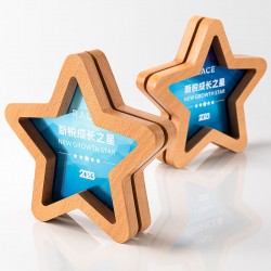 Custom Wooden Trophy with Creative Engraving: Star-Shaped, Premium Award Plaque for Outstanding Employee Recognition at Annual Corporate Events
