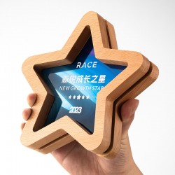 Custom Wooden Trophy with Creative Engraving: Star-Shaped, Premium Award Plaque for Outstanding Employee Recognition at Annual Corporate Events
