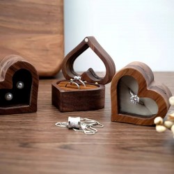 Customize Small Heart Shape Jewellery Wood Walnut Jewelry Wooden Packaging Storage Ring Box for Proposal Wedding