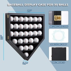 Wholesale Black Solid Wood 30 Slots Lockable Anti Fade UV Protection Acrylic Baseball Display Frame Case