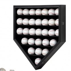 Wholesale Black Solid Wood 30 Slots Lockable Anti Fade UV Protection Acrylic Baseball Display Frame Case