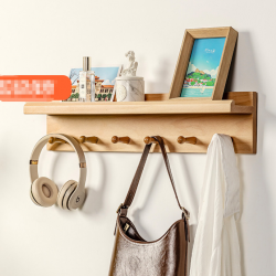 Beech, Black Walnut, and Ash Wooden Partition Wall Shelf for Coats, Hats, Plants, and Storage – Creative, Light Luxury Single-Board Rack for Kitchen and Dining Room