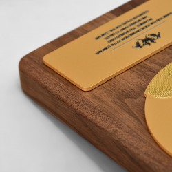 Metallic embossed authorized license plates, wooden custom-made award medals, authorized regional agent store front display signs