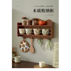 Restaurant kitchen shelf, solid wood storage rack, wall-mounted decorative shelving unit, Scandinavian-style hanging storage cabinet