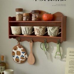 Restaurant kitchen shelf, solid wood storage rack, wall-mounted decorative shelving unit, Scandinavian-style hanging storage cabinet