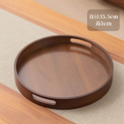 High-grade Walnut Color Round Tray, Bamboo & Wooden Serving Plate for Commercial, Household and Hotel Use, Suitable for Tea, Cakes, Snacks, Pastries and Dried Fruits