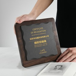 Custom Black Walnut Solid Wood Authorized Dealer Plaque, Creative New Design Marble Trophy, Custom Authorization Signboard